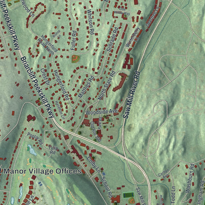 Close-up 1 of the Briarcliff Manor, New York map artwork