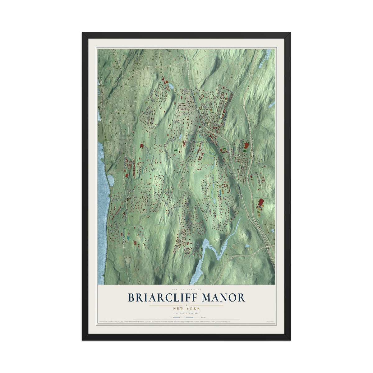 Briarcliff Manor, New York map print, 12" x 18" W/ Black Ayous Wood Frame mockup