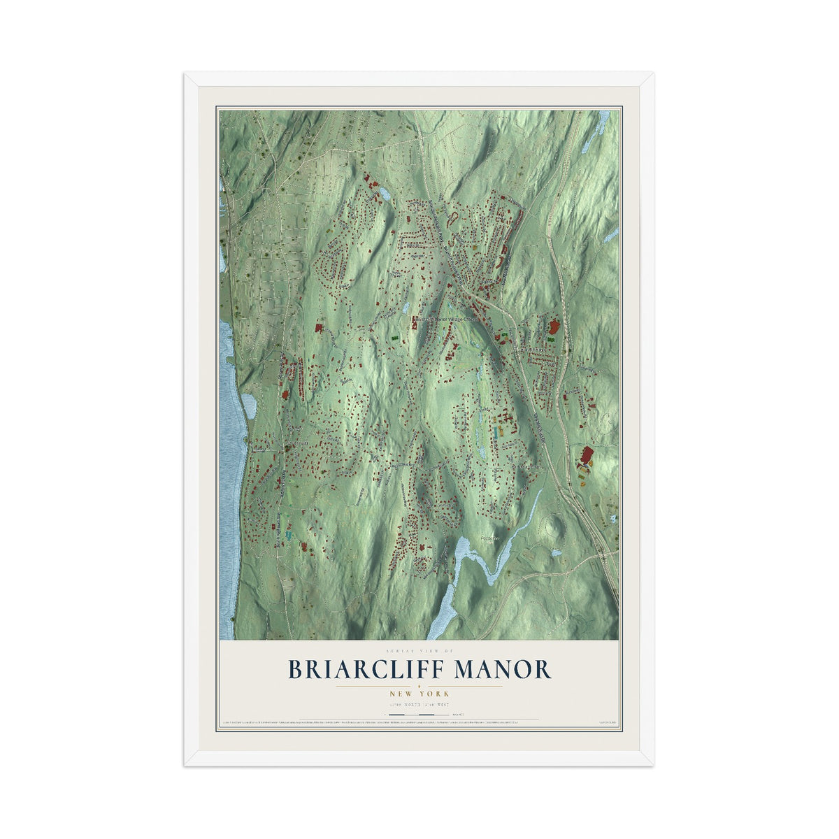 Briarcliff Manor, New York map print, 12" x 18" W/ White Ayous Wood Frame mockup
