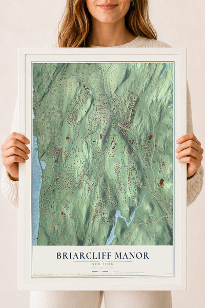 Briarcliff Manor, New York map print, 18" x 24" W/ White Ayous Wood Frame mockup