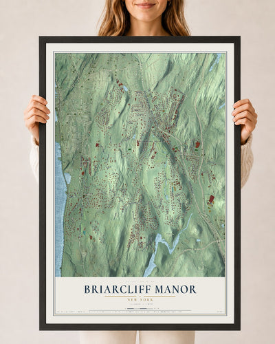 Briarcliff Manor, New York map print, 24" x 36" W/ Black Ayous Wood Frame mockup