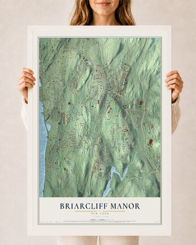 Briarcliff Manor, New York map print, 24" x 36" W/ White Ayous Wood Frame mockup