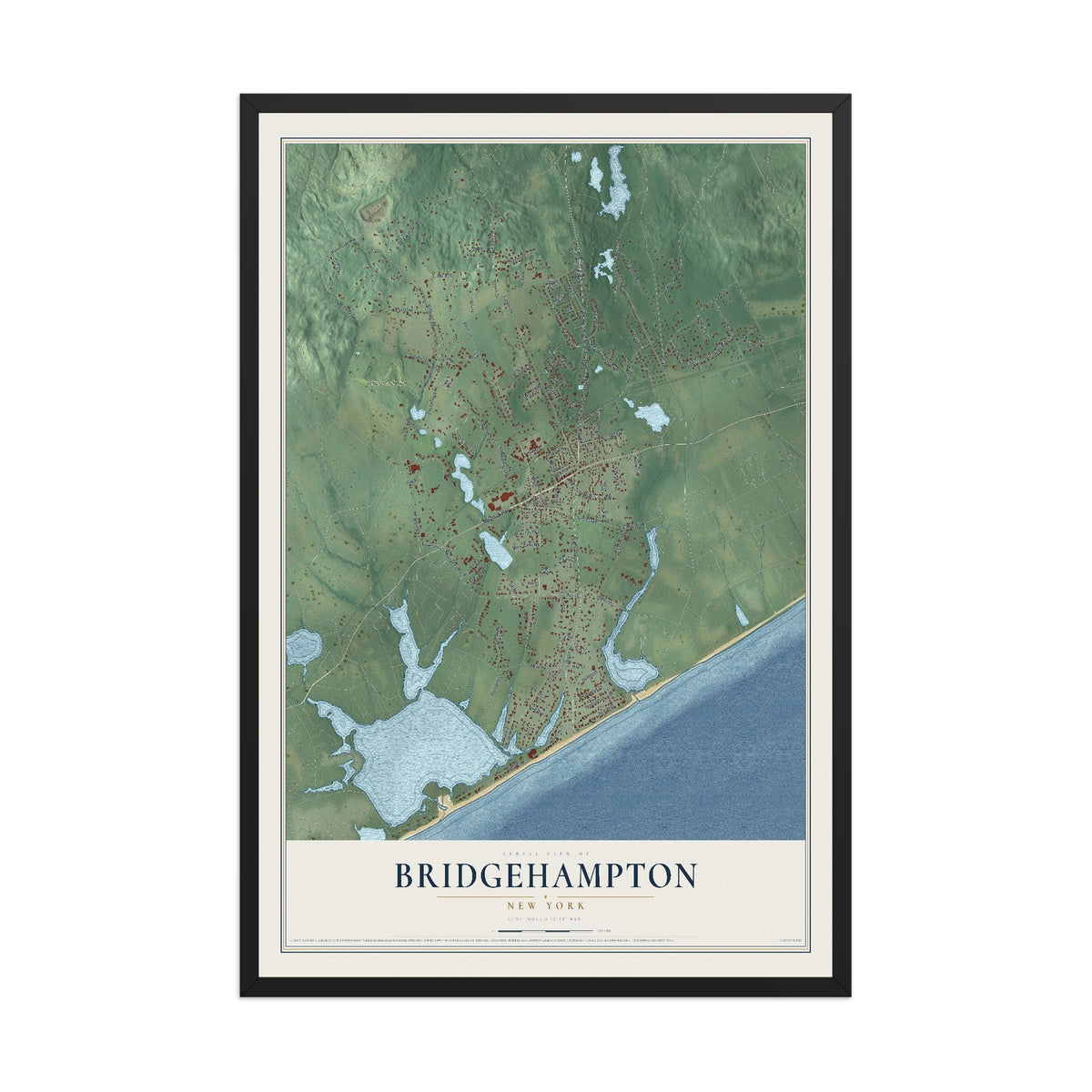 Bridgehampton, New York map print, 12" x 18" W/ Black Ayous Wood Frame mockup