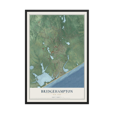 Bridgehampton, New York map print, 12" x 18" W/ Black Ayous Wood Frame mockup