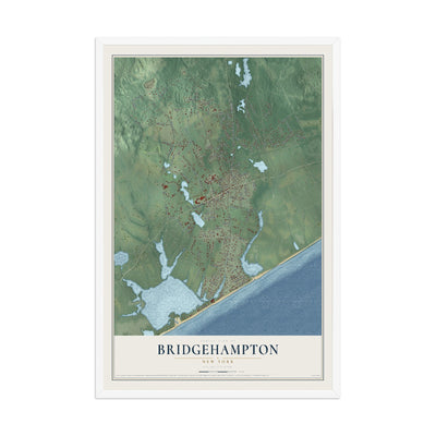 Bridgehampton, New York map print, 12" x 18" W/ White Ayous Wood Frame mockup