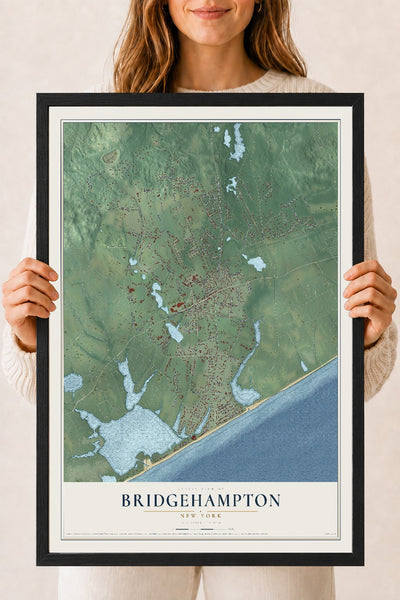 Bridgehampton, New York map print, 18" x 24" W/ Black Ayous Wood Frame mockup