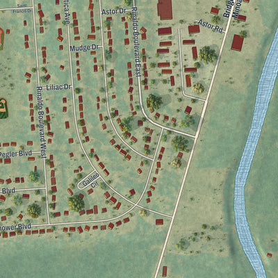 Close-up of the map of Bridgeport, New York print showing street and building detail