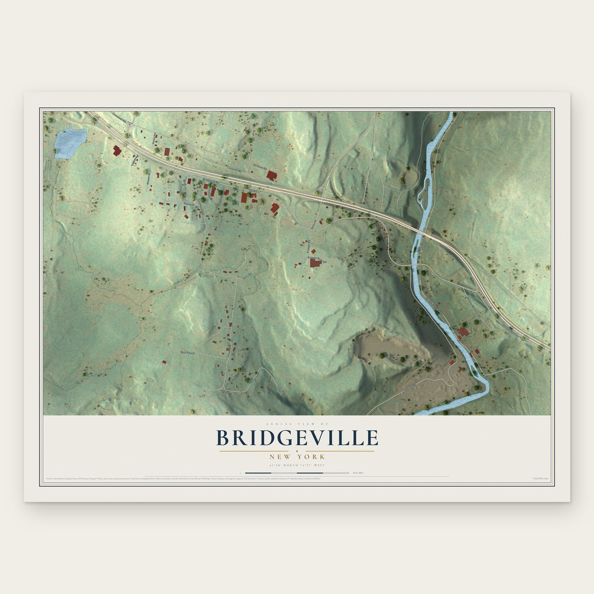 Bridgeville, New York map print, the full design
