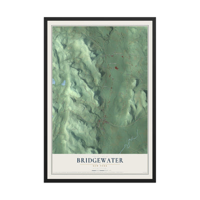 Bridgewater, New York map print, 12" x 18" W/ Black Ayous Wood Frame mockup