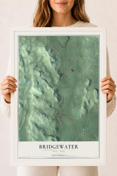 Bridgewater, New York map print, 18" x 24" W/ White Ayous Wood Frame mockup
