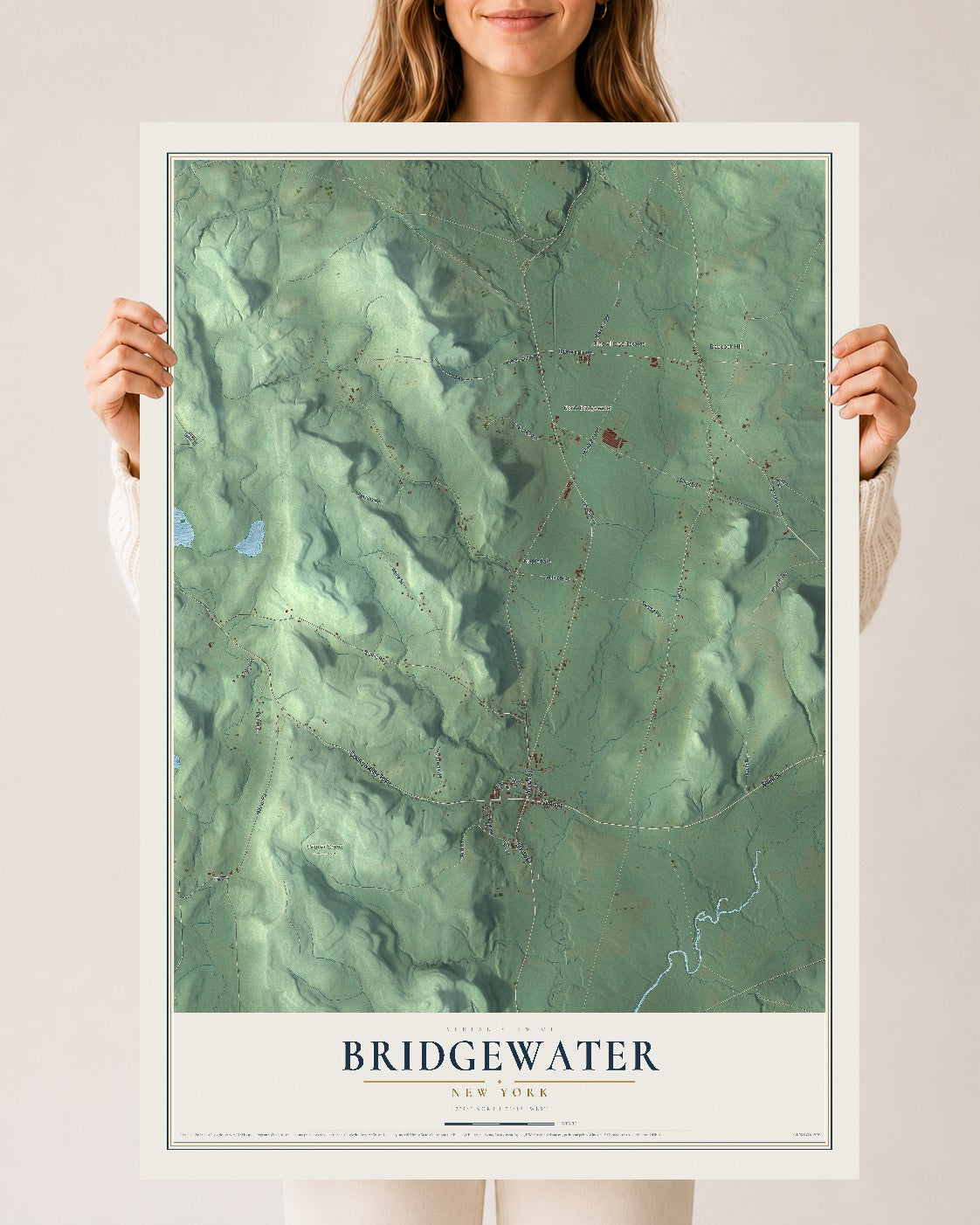 Bridgewater, New York map print, 24" x 36" Archival Matte Print mockup