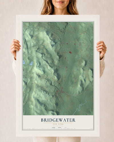 Bridgewater, New York map print, 24" x 36" W/ White Ayous Wood Frame mockup