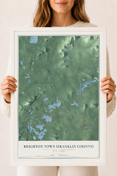 Brighton Town (Franklin County), New York map print, 18" x 24" W/ White Ayous Wood Frame mockup