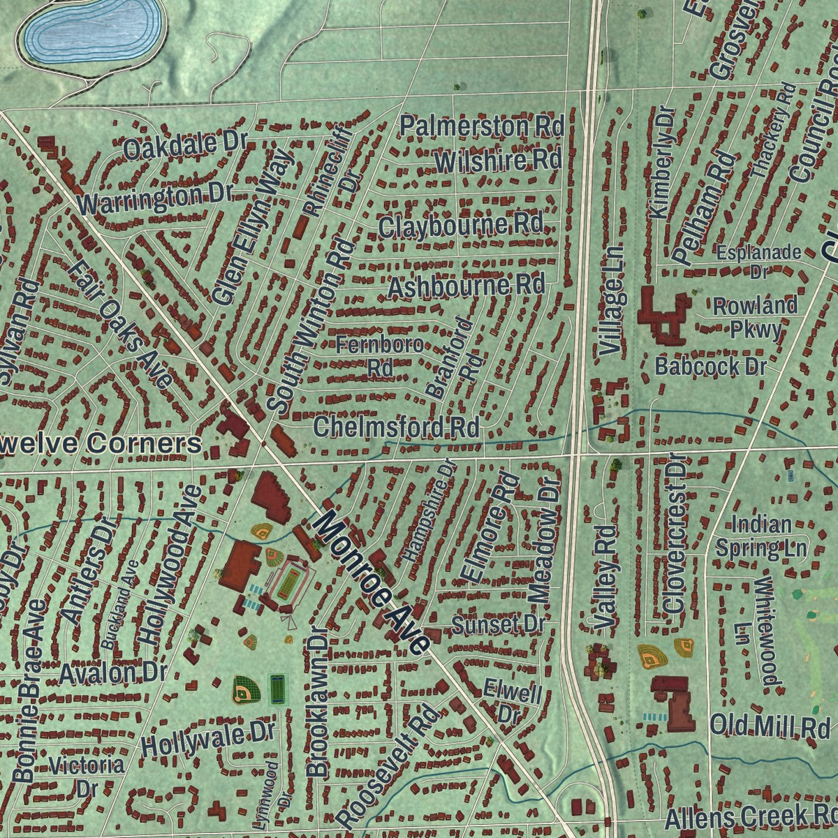 Close-up 1 of the Brighton Town (Monroe County), New York map artwork