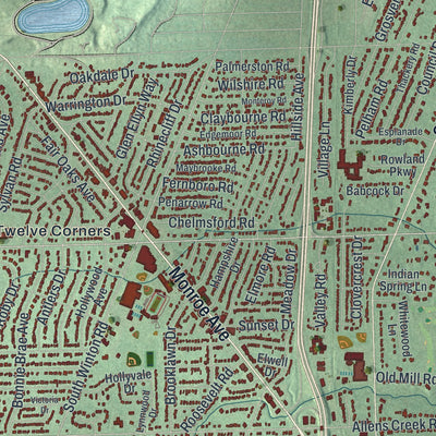 Close-up of the map of Brighton, Monroe County, New York print showing street and building detail