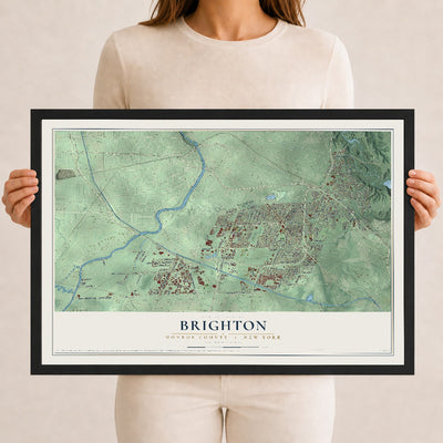 Map of Brighton, Monroe County, New York, 12 x 18 inch print in a black wood frame