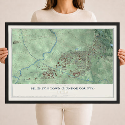 Brighton Town (Monroe County), New York map print, 18" x 24" W/ Black Ayous Wood Frame mockup