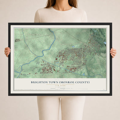 Brighton Town (Monroe County), New York map print, 24" x 36" W/ Black Ayous Wood Frame mockup