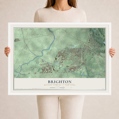Map of Brighton, Monroe County, New York, 24 x 36 inch print in a white wood frame