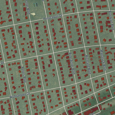 Close-up of the map of Brightwaters, New York print showing street and building detail