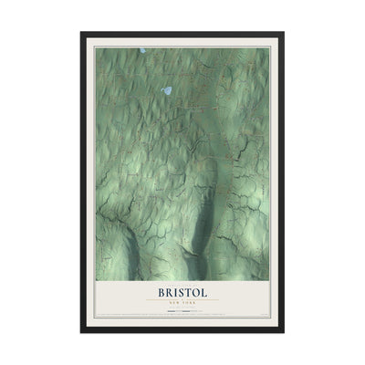 Bristol, New York map print, 12" x 18" W/ Black Ayous Wood Frame mockup