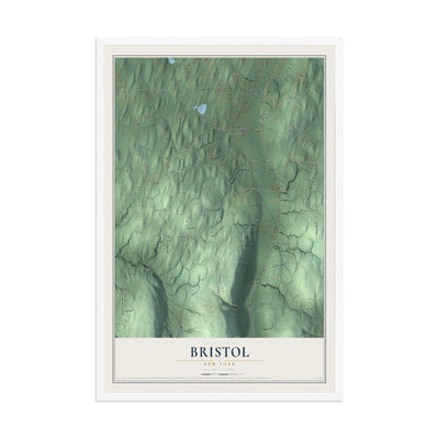 Bristol, New York map print, 12" x 18" W/ White Ayous Wood Frame mockup