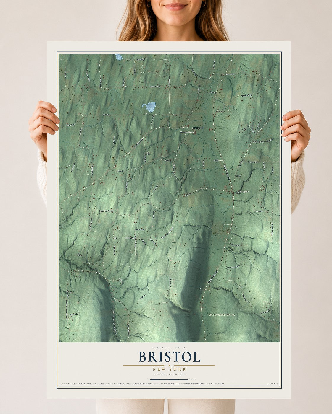 Bristol, New York map print, 24" x 36" Archival Matte Print mockup