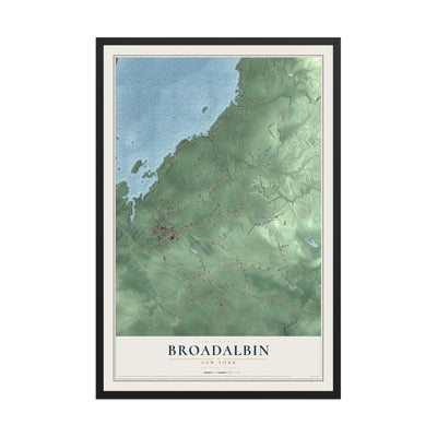 Broadalbin, New York map print, 12" x 18" W/ Black Ayous Wood Frame mockup