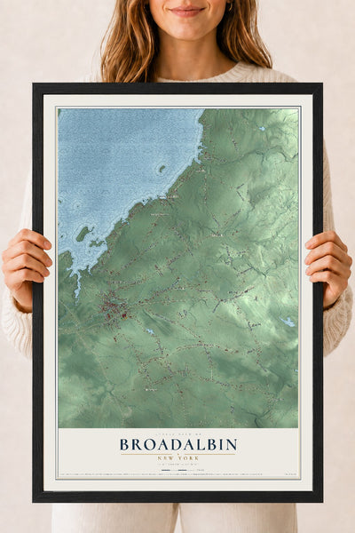 Broadalbin, New York map print, 18" x 24" W/ Black Ayous Wood Frame mockup