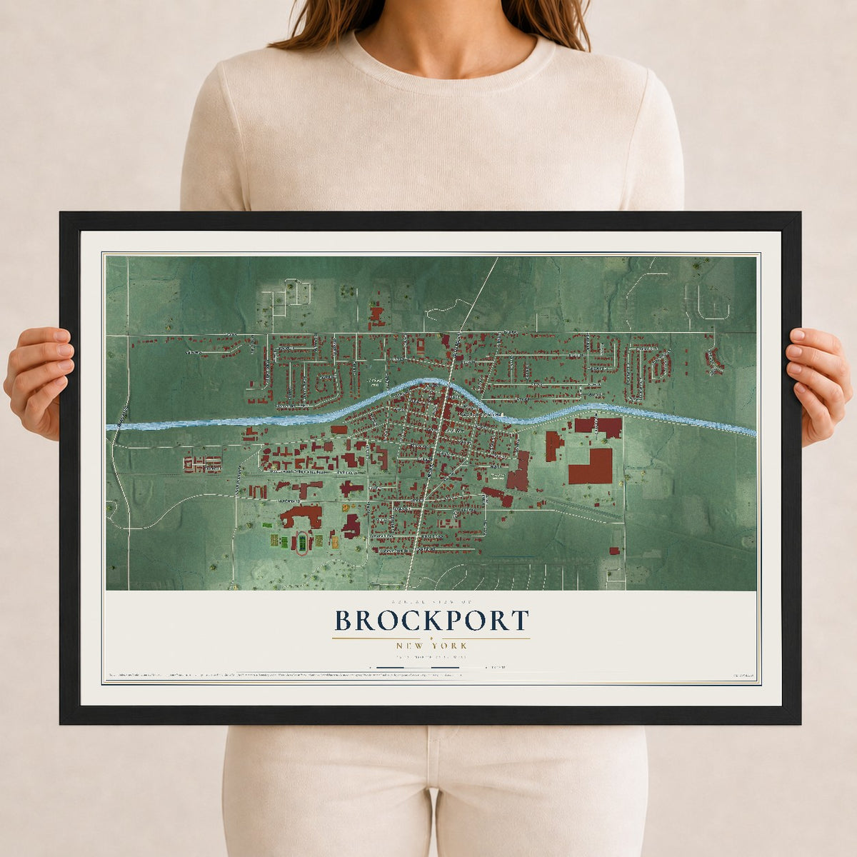 Brockport, New York map print, 12" x 18" W/ Black Ayous Wood Frame mockup