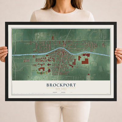 Brockport, New York map print, 18" x 24" W/ Black Ayous Wood Frame mockup