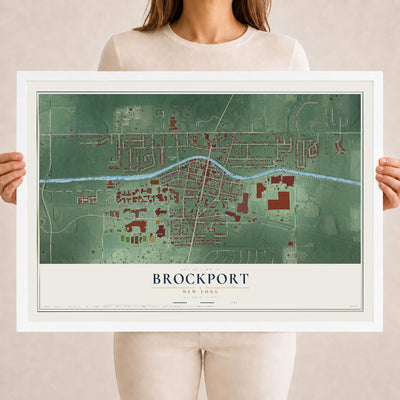 Brockport, New York map print, 18" x 24" W/ White Ayous Wood Frame mockup