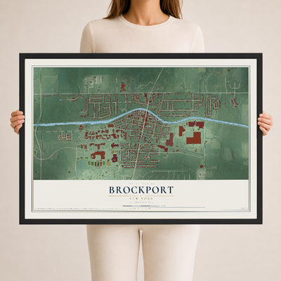 Brockport, New York map print, 24" x 36" W/ Black Ayous Wood Frame mockup