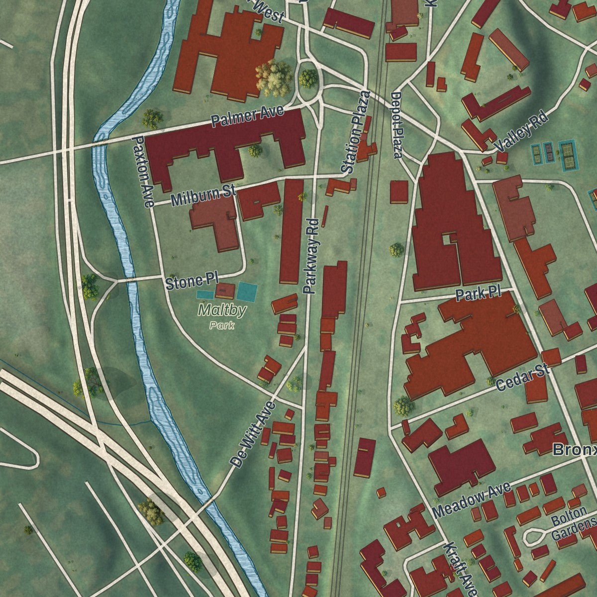 Close-up 1 of the Bronxville, New York map artwork