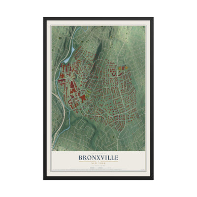 Bronxville, New York map print, 12" x 18" W/ Black Ayous Wood Frame mockup