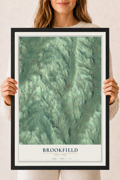 Brookfield, New York map print, 18" x 24" W/ Black Ayous Wood Frame mockup