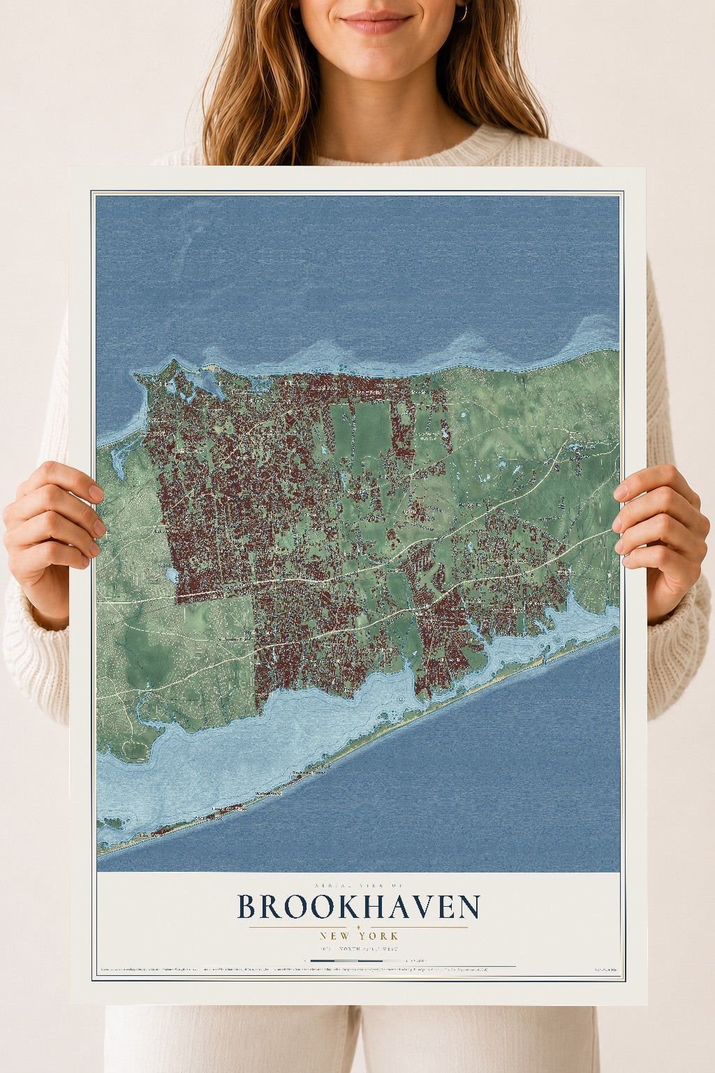 Brookhaven, New York map print, 18" x 24" Archival Matte Print mockup