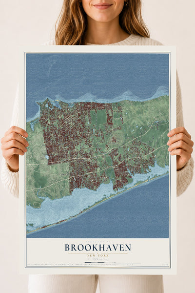 Brookhaven, New York map print, 18" x 24" Archival Matte Print mockup