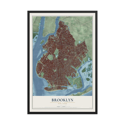 Brooklyn, New York map print, 12" x 18" W/ Black Ayous Wood Frame mockup