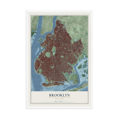 Brooklyn, New York map print, 12" x 18" W/ White Ayous Wood Frame mockup