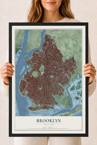 Brooklyn, New York map print, 18" x 24" W/ Black Ayous Wood Frame mockup