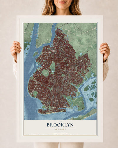 Brooklyn, New York map print, 24" x 36" W/ White Ayous Wood Frame mockup