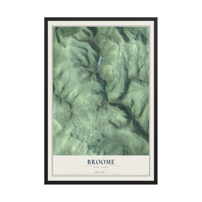 Broome, New York map print, 12" x 18" W/ Black Ayous Wood Frame mockup