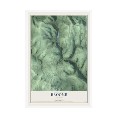 Broome, New York map print, 12" x 18" W/ White Ayous Wood Frame mockup