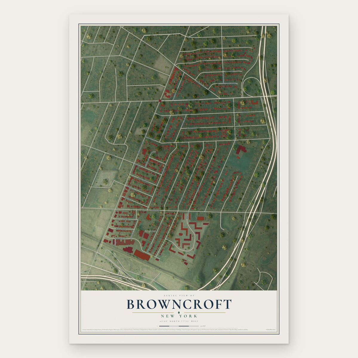 Browncroft, New York map print, the full design