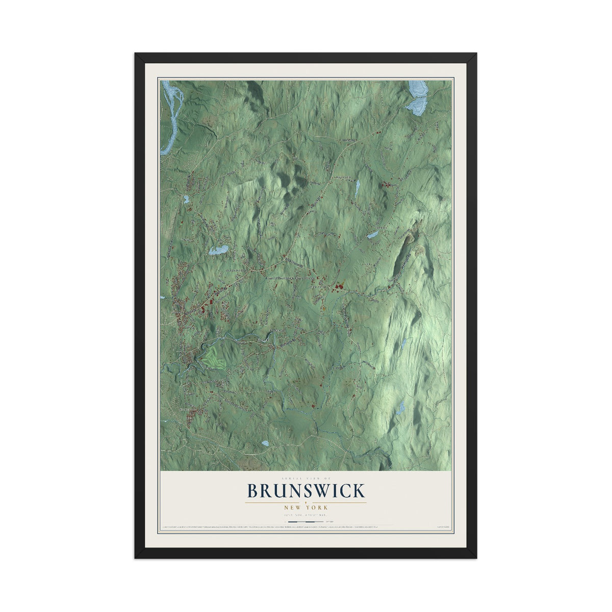 Brunswick, New York map print, 12" x 18" W/ Black Ayous Wood Frame mockup