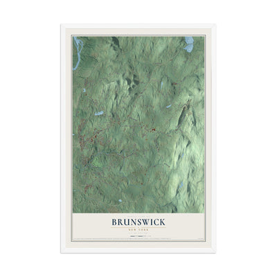 Brunswick, New York map print, 12" x 18" W/ White Ayous Wood Frame mockup