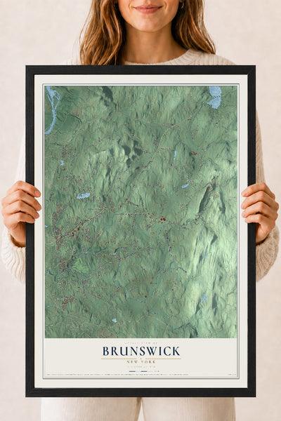 Brunswick, New York map print, 18" x 24" W/ Black Ayous Wood Frame mockup