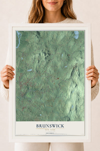 Brunswick, New York map print, 18" x 24" W/ White Ayous Wood Frame mockup