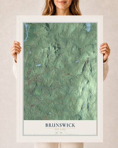 Brunswick, New York map print, 24" x 36" W/ White Ayous Wood Frame mockup